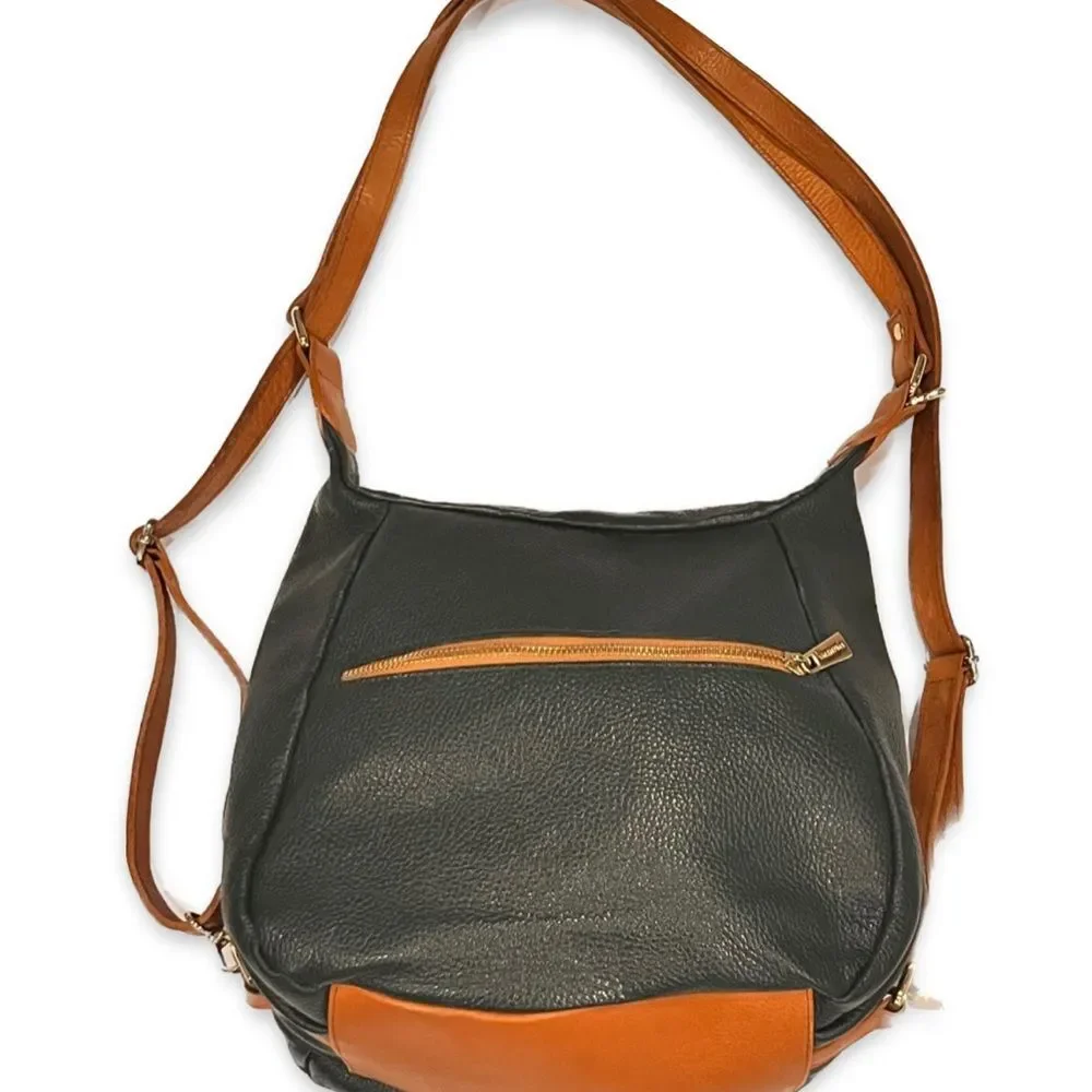Valentina Emerald Green Pebbled Leather Backpack and Shoulder Bag
